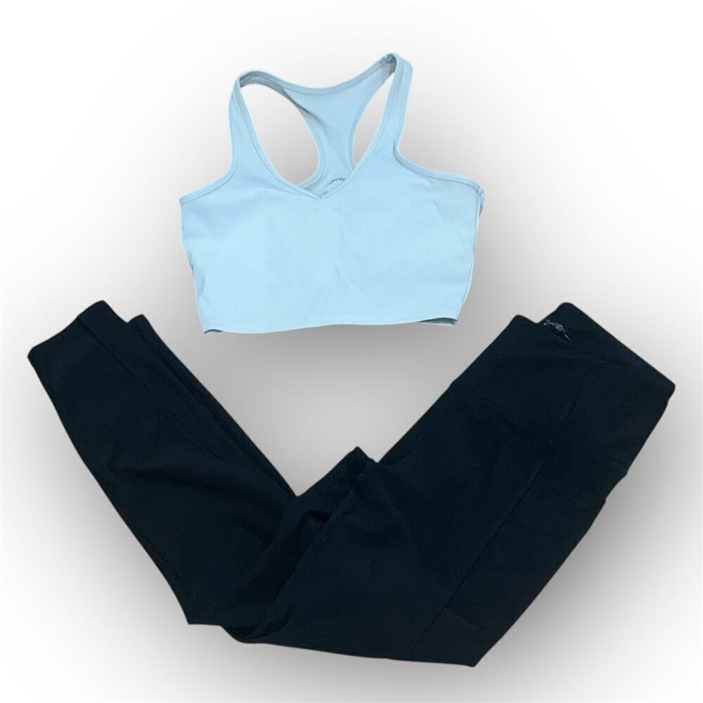 X by Gottex White Racerback Sports Bra & Black Leggings Workout Set, Women’s XS